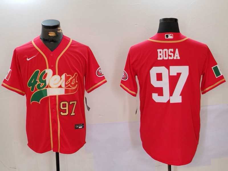 Men%27s San Francisco 49ers #97 Nick Bosa Red With Patch Cool Base Stitched Baseball Jerseys